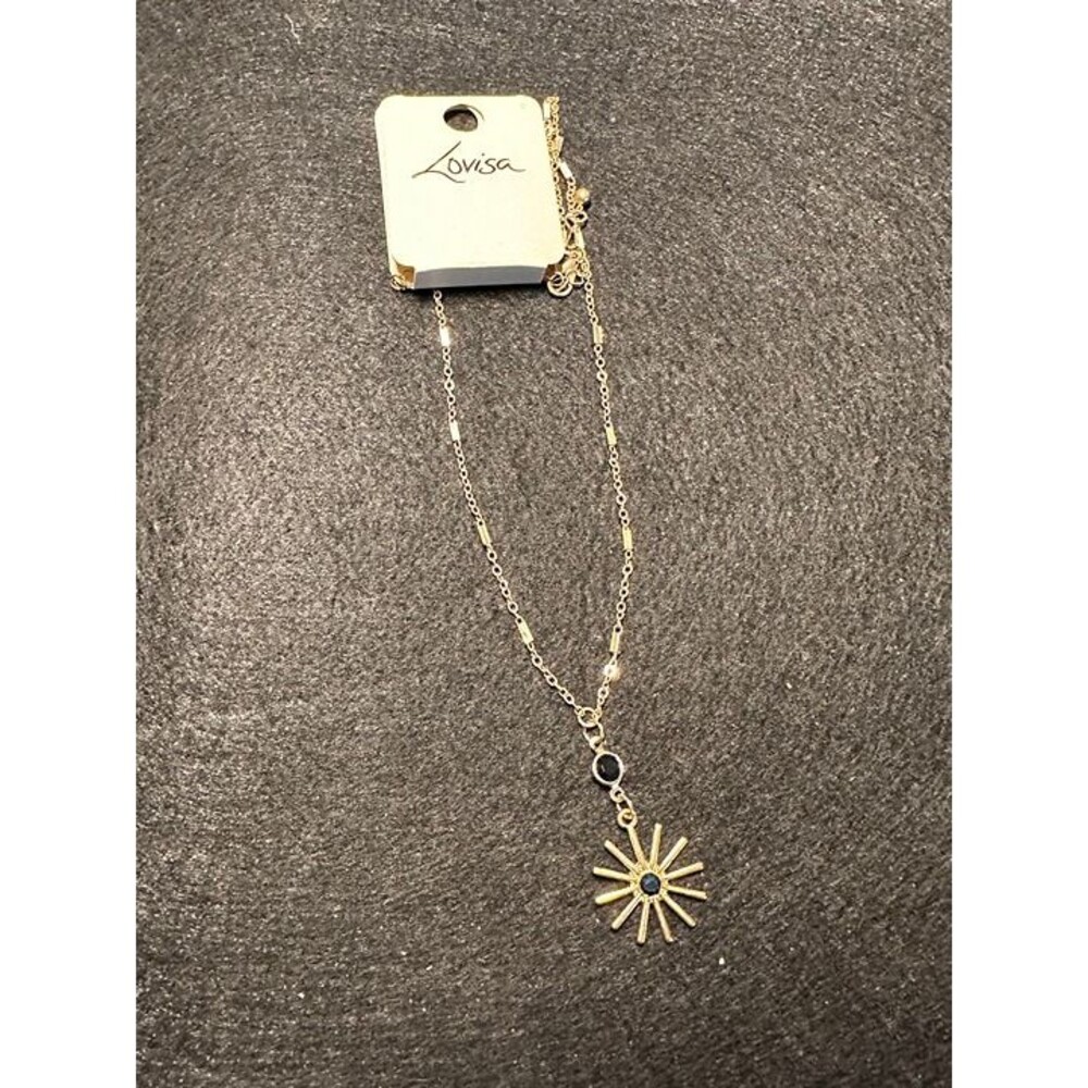 lovisa gold tone sun daisy pendant necklace blue rhinestone boho jewelry nwt
